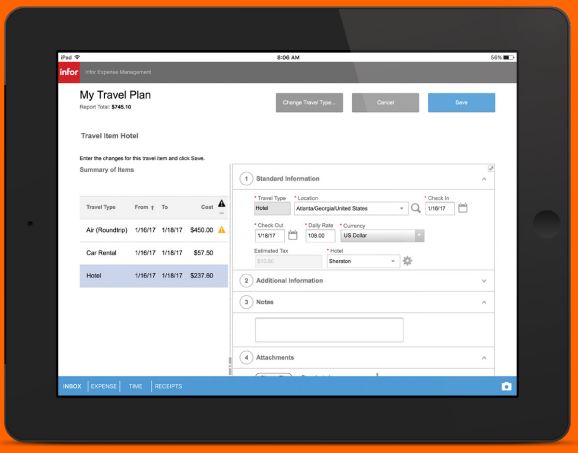 screenshot of Infor Expense Management
